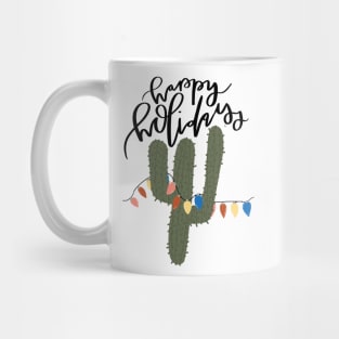 happy holidays funny cactus with christmas lights design Mug